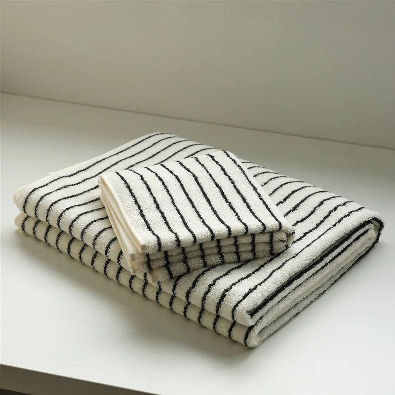 White Black Stripe Bath Towel 100 Cotton Soft Face Towel Sets Super