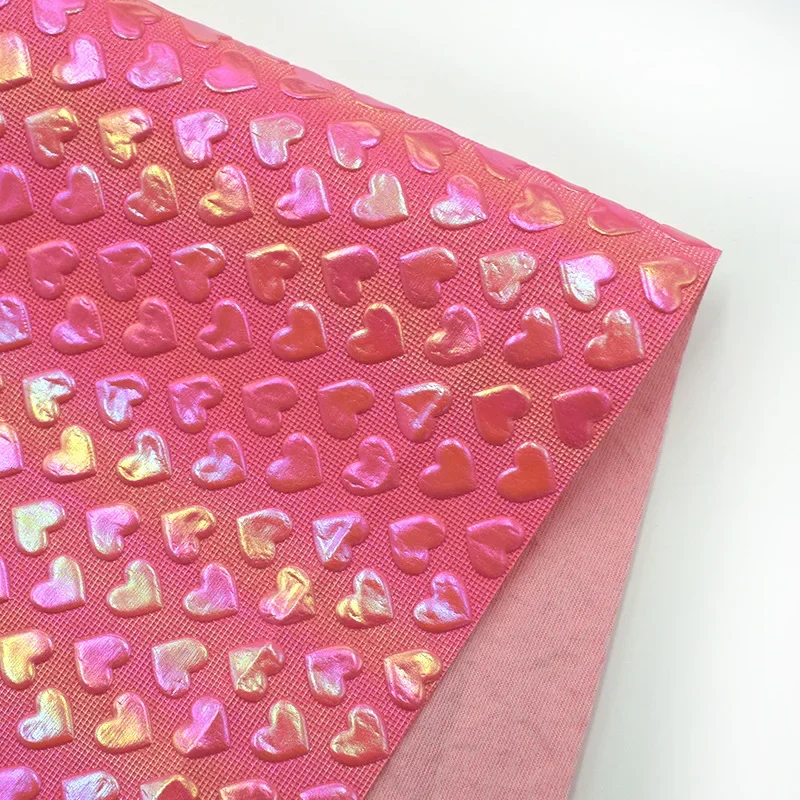 PVC Iridescent Heart Shaped Leather 0.8mm Gradient Color Cosmetic Bag Mobile Phone Case Artificial Leather Fabric Handbag