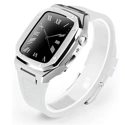 Luxury Stainless Steel Apple Watch Band with Metal Bezel Case for ForSeries789 41mm (Silver White)