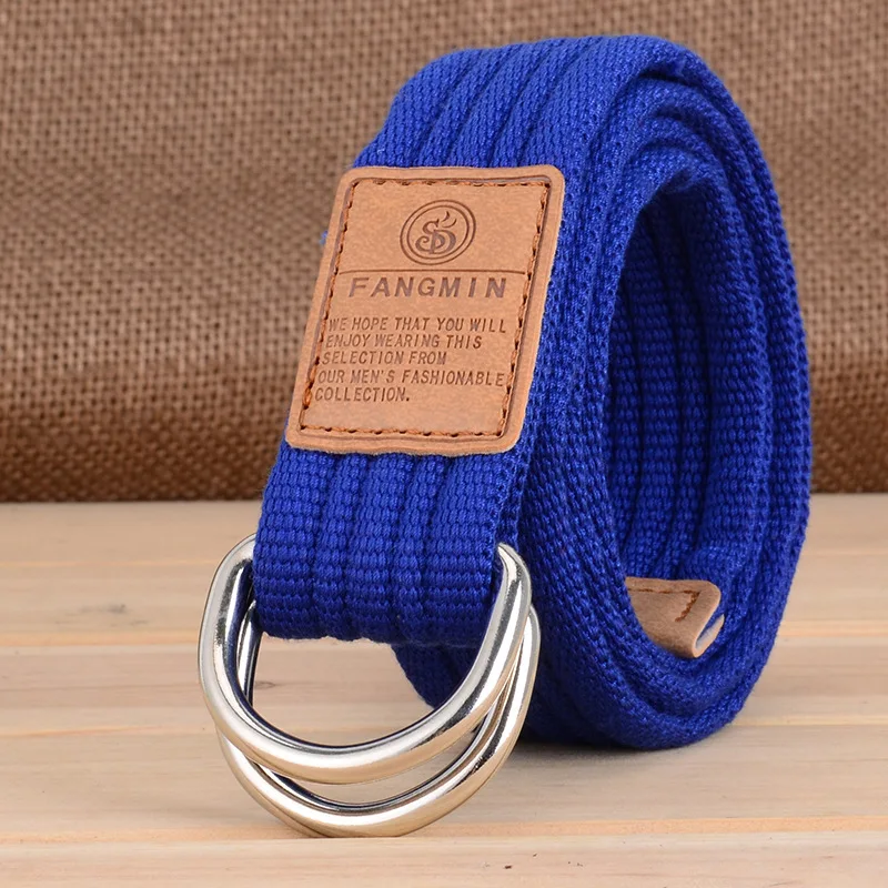 Solid Color Canvas Unisex Belt Alloy Double Ring Buckle Multicolor Woven Women's Belt Campus Youth Boy Girl Waistband Wholesale images - 6