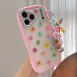 Colorful Flowers Shockproof Silicone Phone Case with Pendant - iPhone 14 Pro (With pendant)