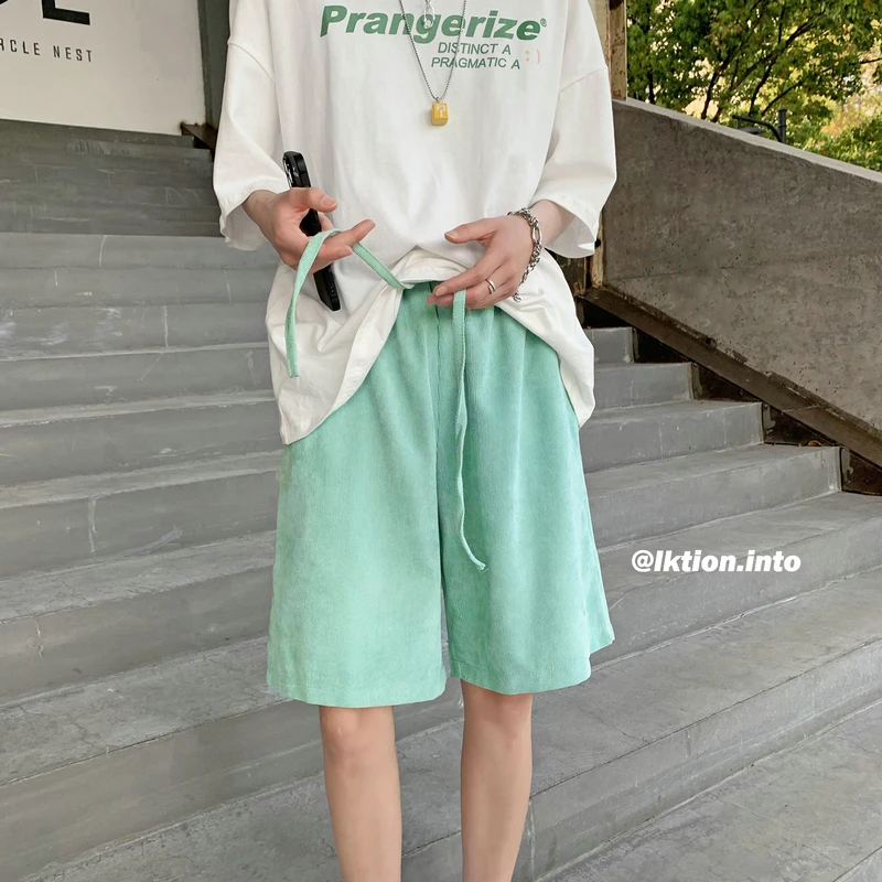 

Corduroy Women Casual Summer Shorts Oversized Solid Color Korean Style Bermuda Masculina