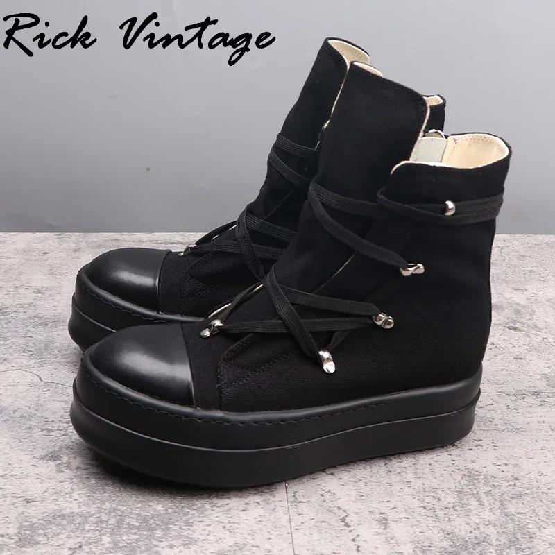Ro Pentagram Sneakers Men Thick Punk Ankle Boots Neutral Shoes Lace-up Black Mixed Color Street Height Increasing Women Shoes