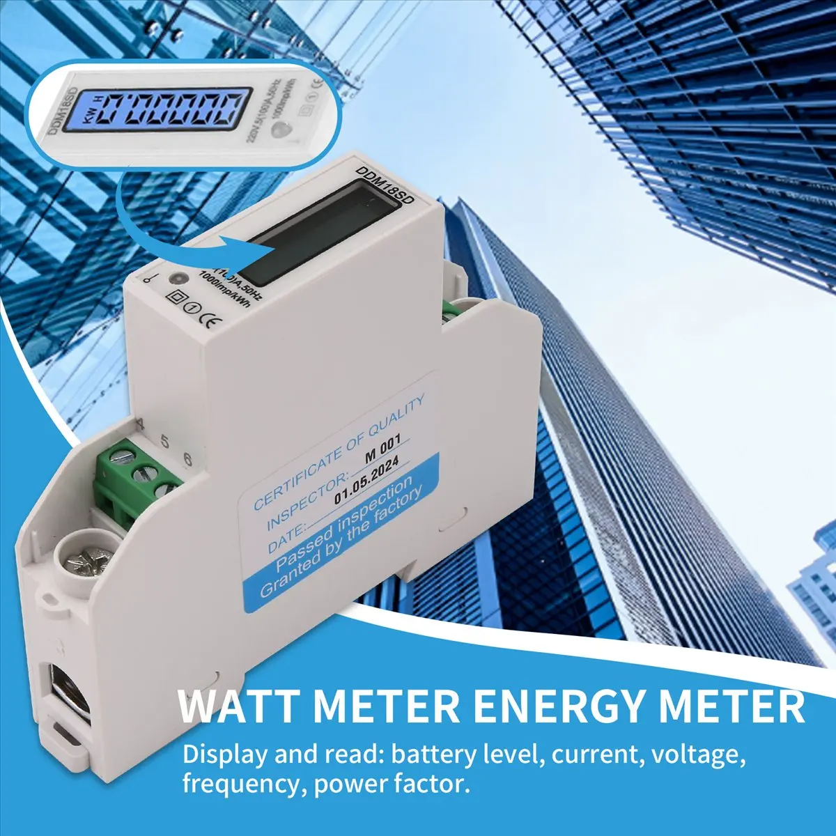T81C 5-100A 220V 에너지 미터 단상 RS485 MODBUS 프로토콜 LCD 백라이트 디스플레이 딘 레일 와트 미터 에너지 미터