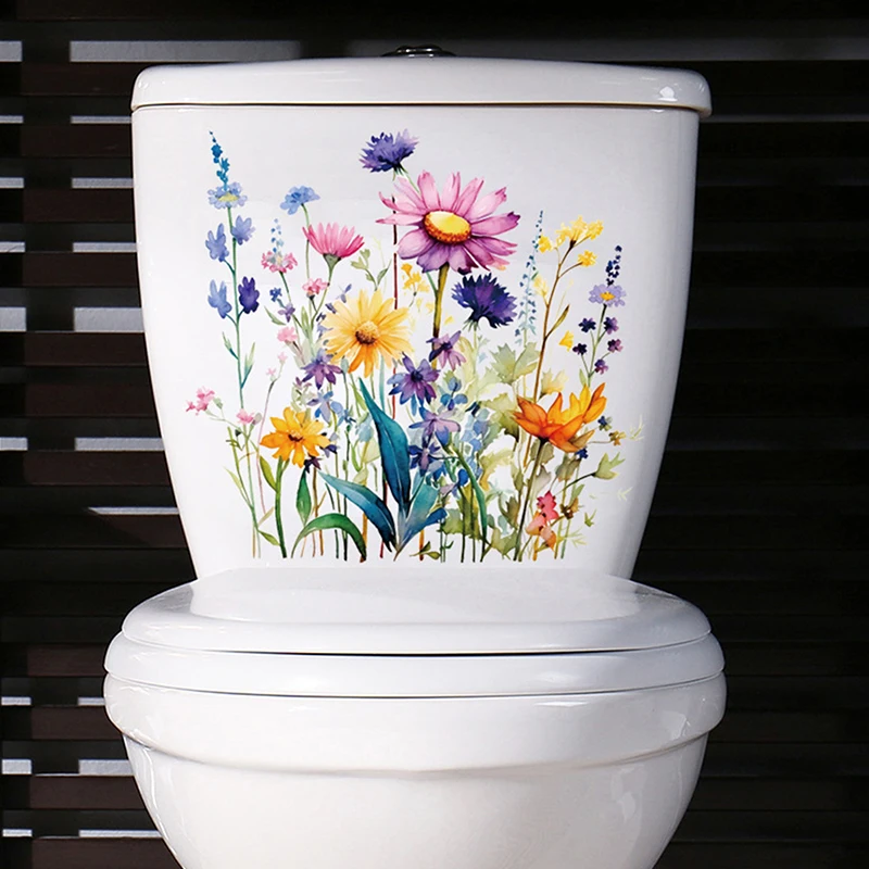 Various Green Plants Flowers Wall Sticker Bathroom Toilet Decor Decals Living Room Cabinet Home Decoration Self Adhesive Mural