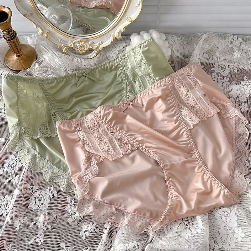 French Retro High-rise Underwear High Quality Ice Silk Panties Women Seamless Briefs Female Underpant Comfy Ultra-thin 반바지