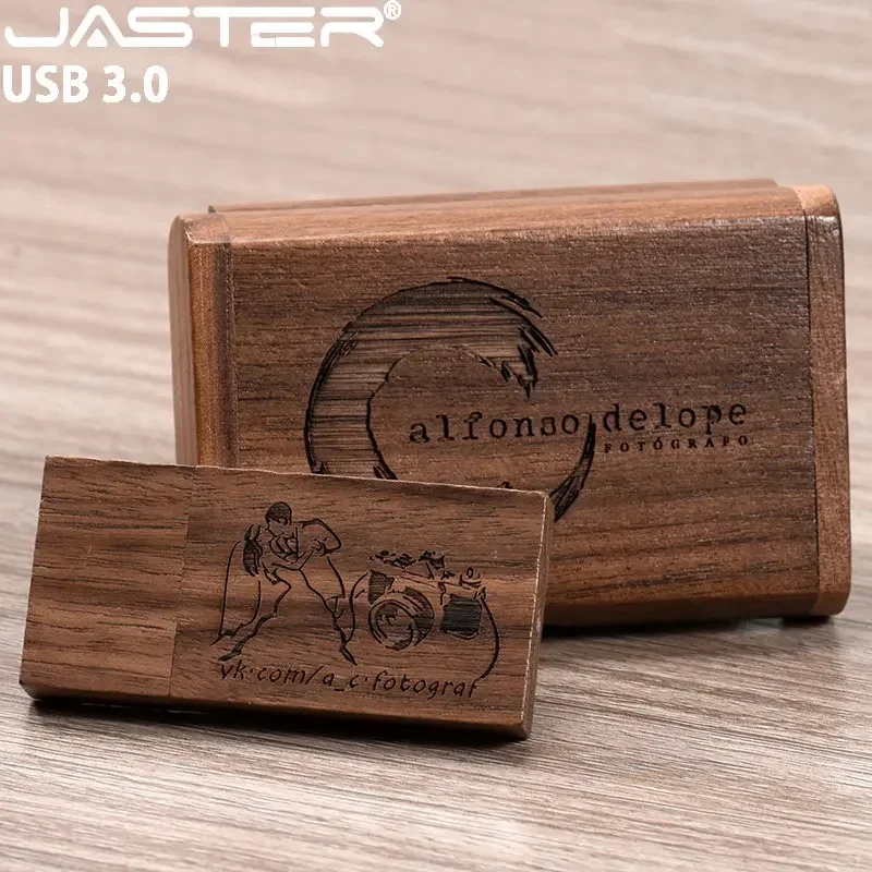 USB 3.0 플래시 드라이브 128GB 나무 고속 펜 드라이브 64GB 웨딩 사진 선물 상자 메모리 스틱 8GB 1개 무료 맞춤 로고