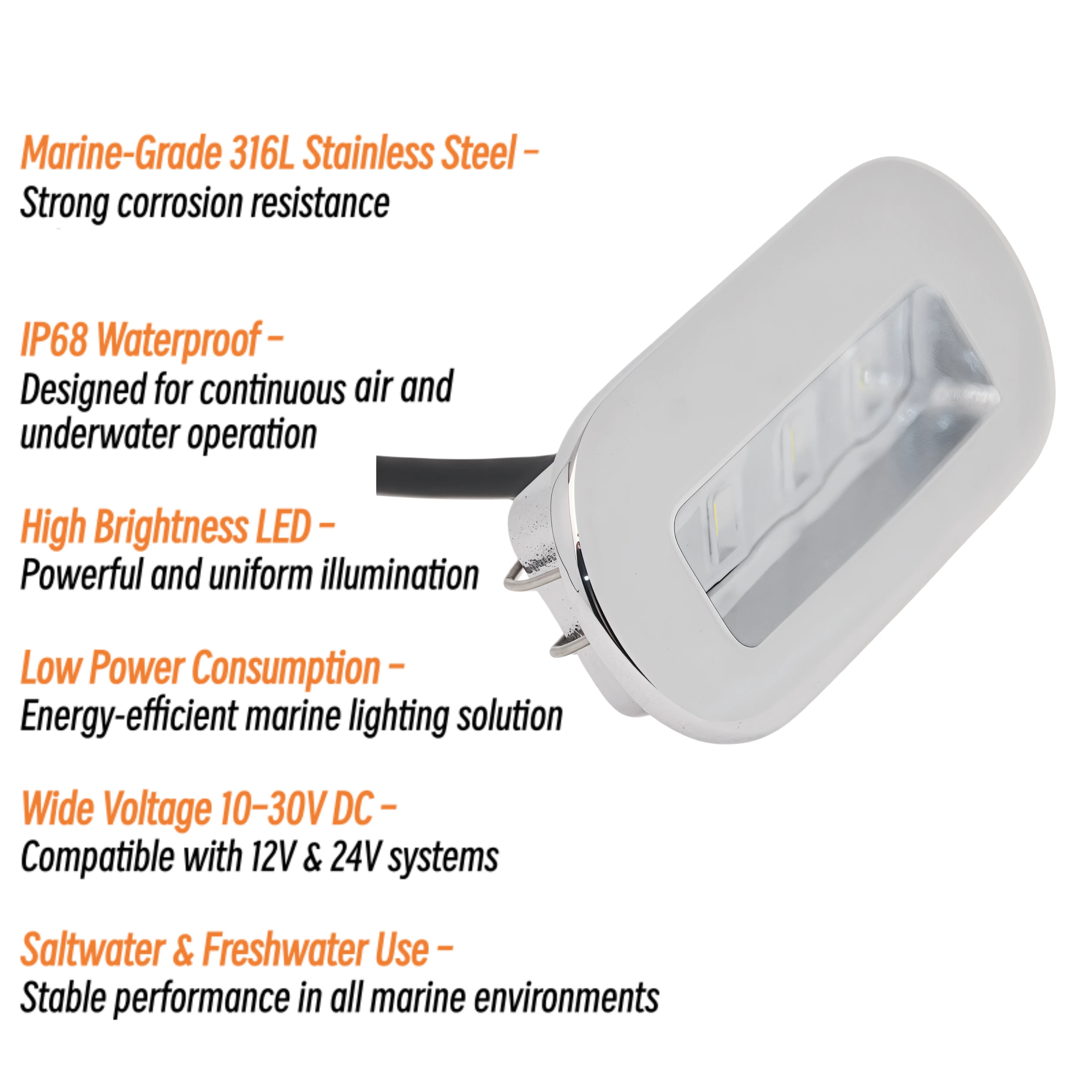 3W LED 조명등 12V 24V 보트 해양용 316 스테인리스 스틸 방수 데크 계단등 요트 실내 조명