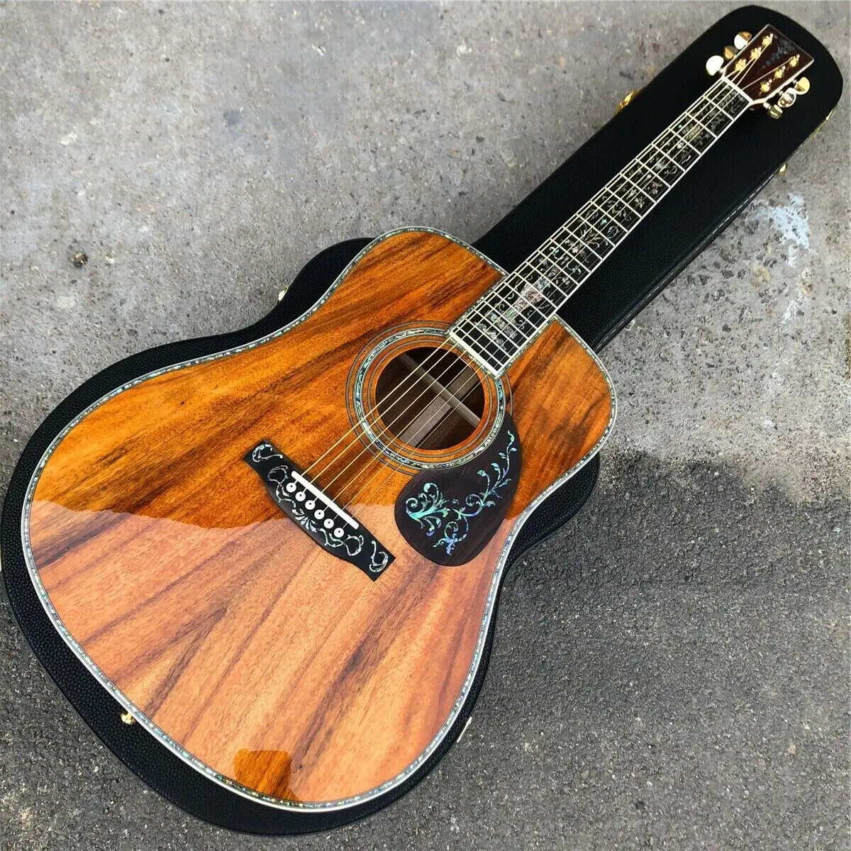 

Factory Abalone inlay 41 inch Koa wood acoustic Guitar with Ebony fingerboard