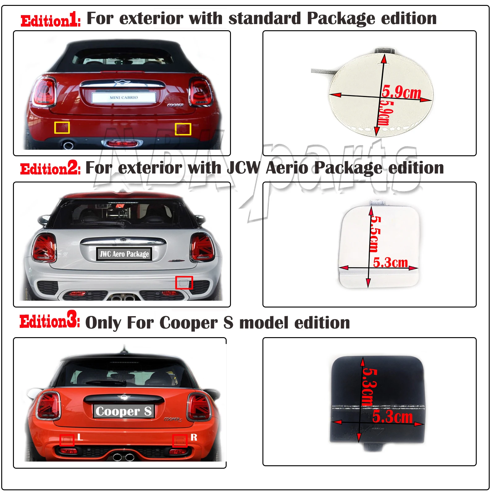 Tappo Di Traino Posteriore Fit 16-21 Mini Cooper F56 3 Porte F57 Cabrio 2 Porte 1.2T 1.5T 2.0T B36 B38 D B37 One Se Hook Eye Copertura Paraurti Di Tra