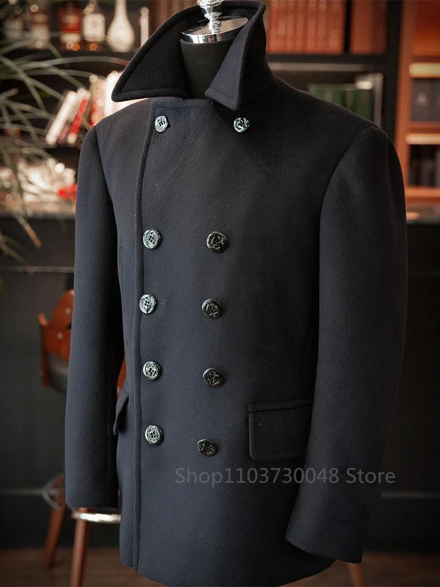 Men's Black Woolen Blazer Double Breasted Jacket Slim Fit Male Casual Business Wool Men's Jacket For Autumn and Winter 2