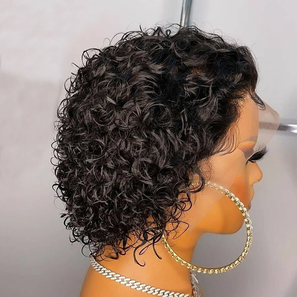 

Pixie Cut Wig Curly Short Short Bob 13x1 Transparent Lace Human Hair Wigs For Black Women Jerry Curly Wavy Colored Wig