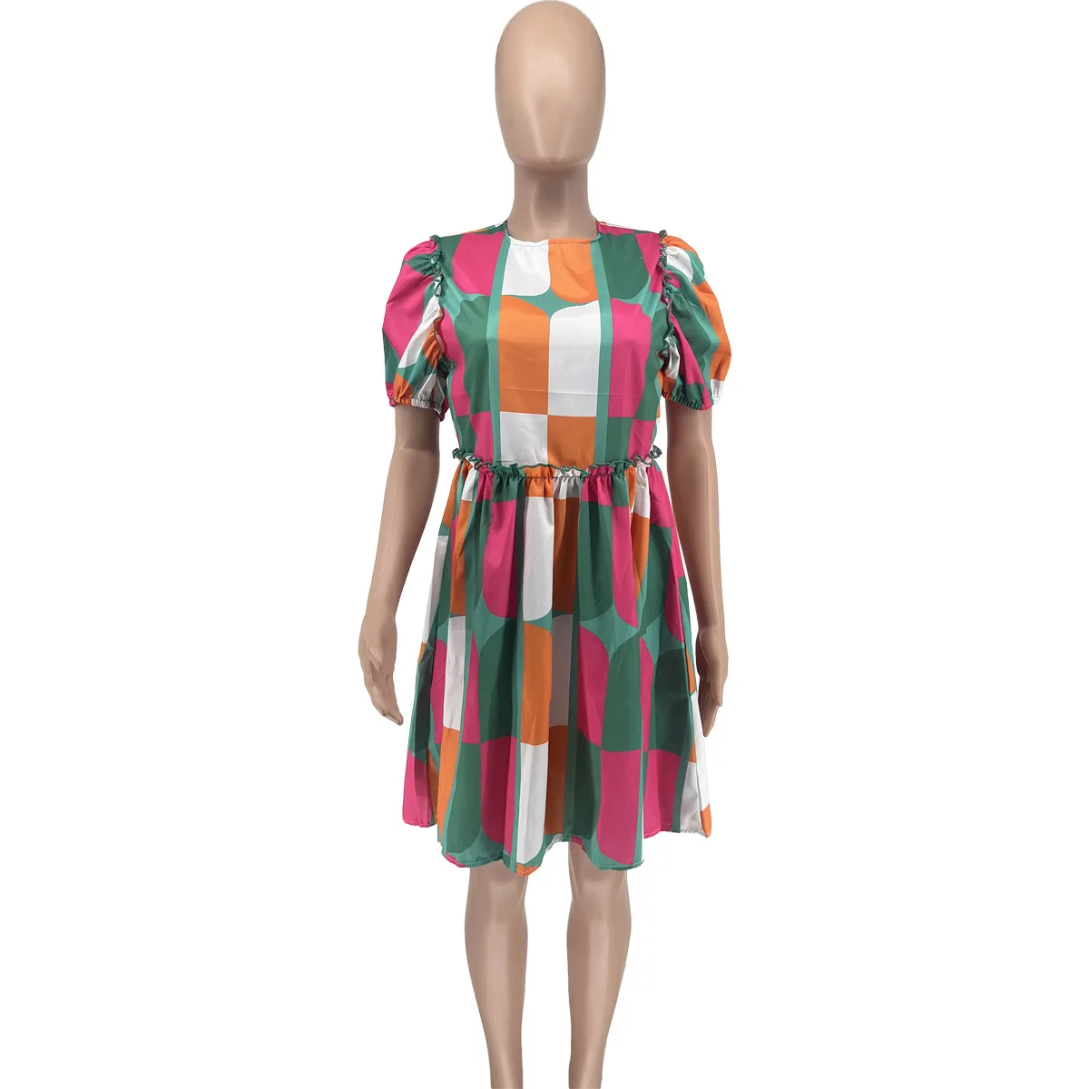 Plus Size Loose Elegant Dress Women Print Puff Sleeve Pretty Cloth Female Casual Wide Gowns 2023 Summer New In Party Dress