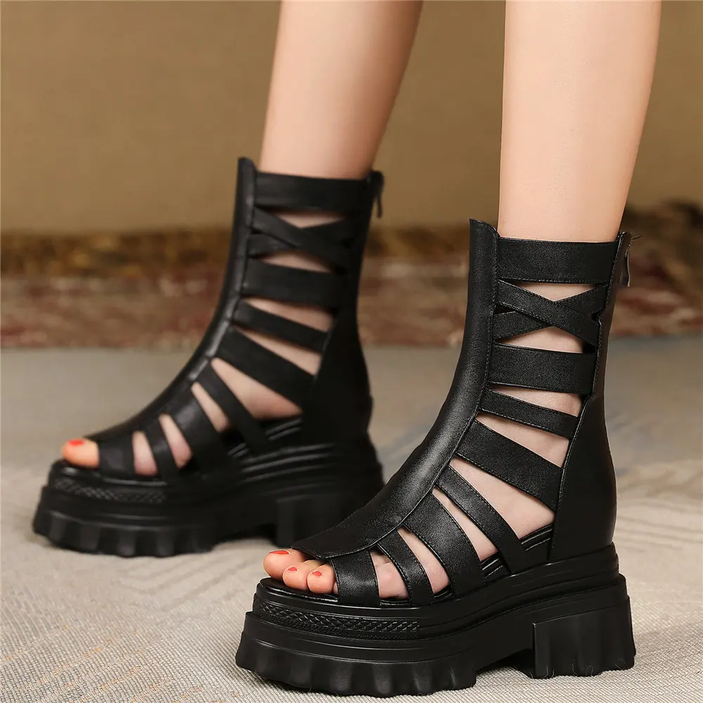 

Summer Pumps Shoes Women Genuine Leather Super High Heels Gladiator Sandals Female Open Toe Wedges Fashion Sneakers Casual Shoes