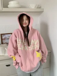 Autumn Women Hoodies High Street Harajuku Retro Hip Hop Zip Up Hoodie Korean Loose Women Sweatshirt Hoodie Clothes Y2k Hoodie