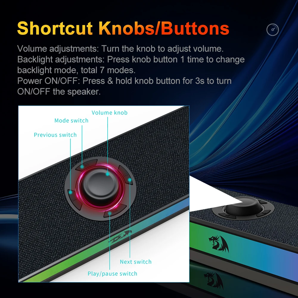 REDRAGON NEO GS515 USB RGB 데스크탑 사운드바 2.0 채널 스테레오 컴퓨터 스피커는 PC 스피커용 Bluetooth 무선을 지원합니다.