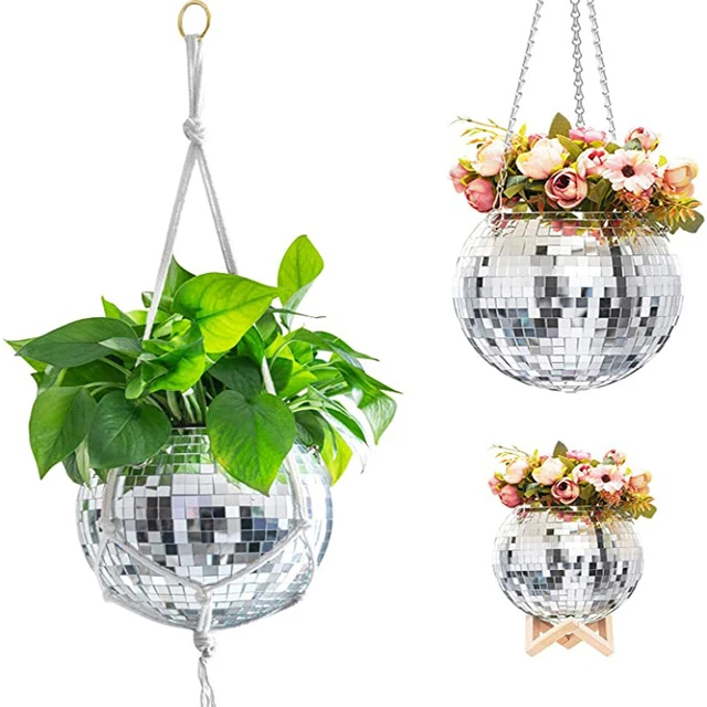 Mirror Disco Ball Planter, Hanging Planter Basket Flower Pot Plant Hanger  with Chain and Macrame Rope, Boho Hanging Planter for Indoor Outdoor  Plants, Boho Disco Ball Decor Home Decor 