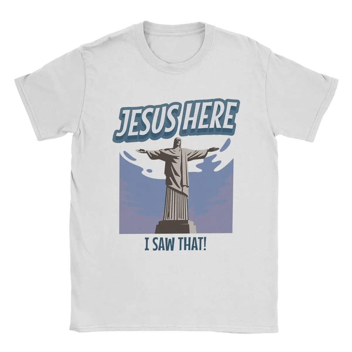 

Футболка мужская из чистого хлопка, уникальная рубашка с изображением Божьего глаза и Иисуса здесь, футболка с круглым вырезом и коротким рукавом, Новое поступление