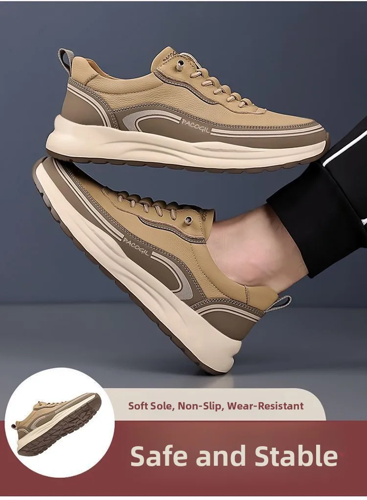 الرجال الربيع الصيف 2025 الانزلاق على سميكة القاع تنفس في الهواء الطلق عادية لينة وحيد أحذية رياضية جولة تو الجلود الربط