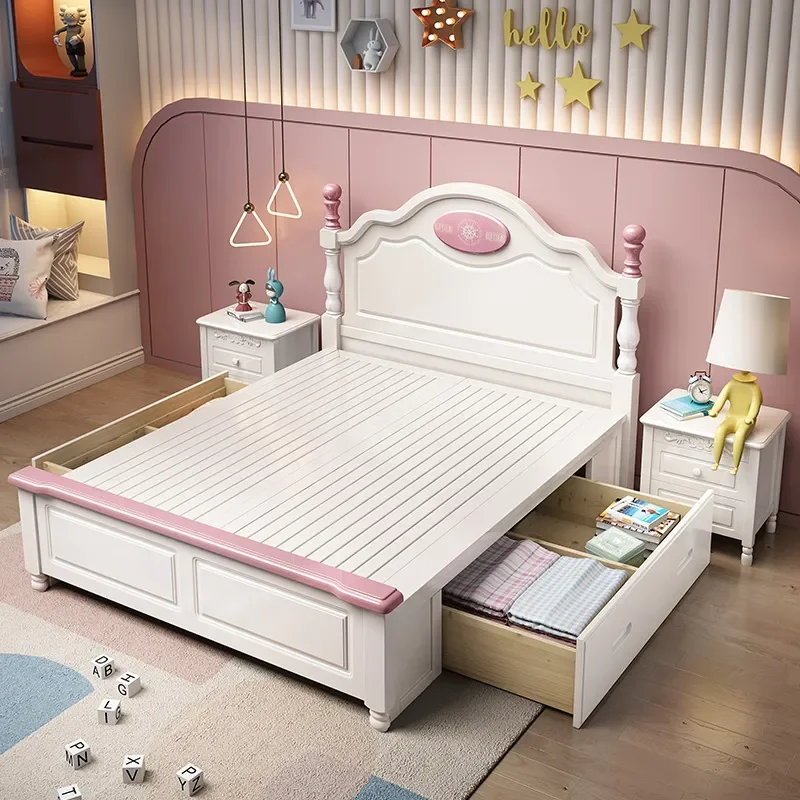 Letto singolo per bambini da 1,5 m in legno massello, stile americano moderno e semplice, per cameretta, letto da principessa per bambina da 1,2 m - immagine 4