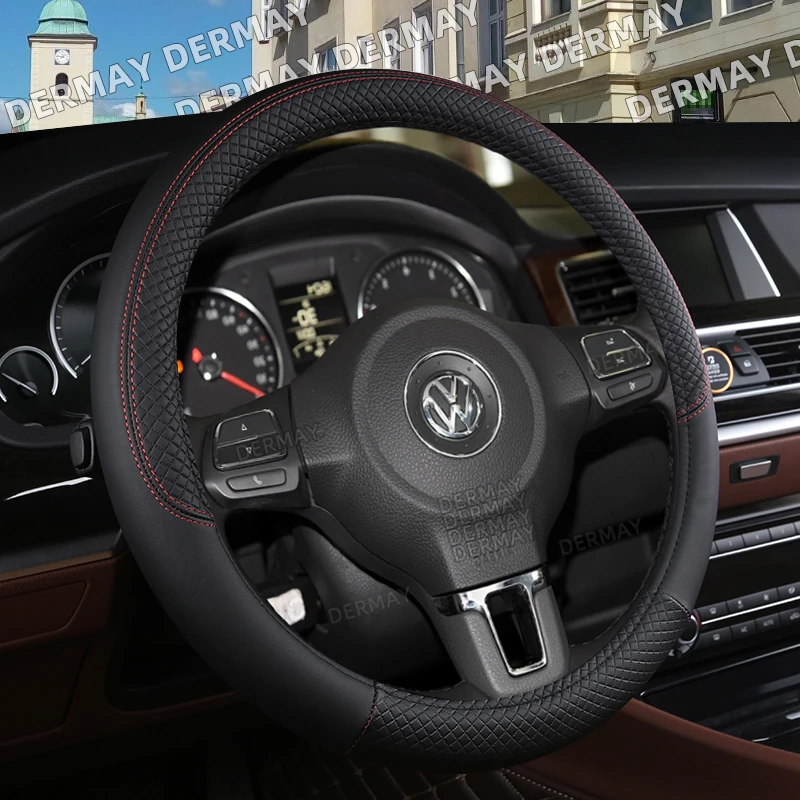Large size Pu Leather Car Steering Wheel Cover plus wheel hubs For different cars 36 38 40 42 45 47 50cm For trunk bus steering wheel cover
