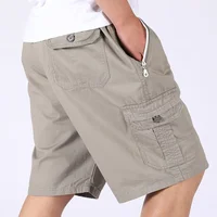 New Men's Zipper Pocket Cotton Cargo Shorts Summer Streetwear Casual Cotton Workwear Shorts Breathable Fitness Knee Length Pants