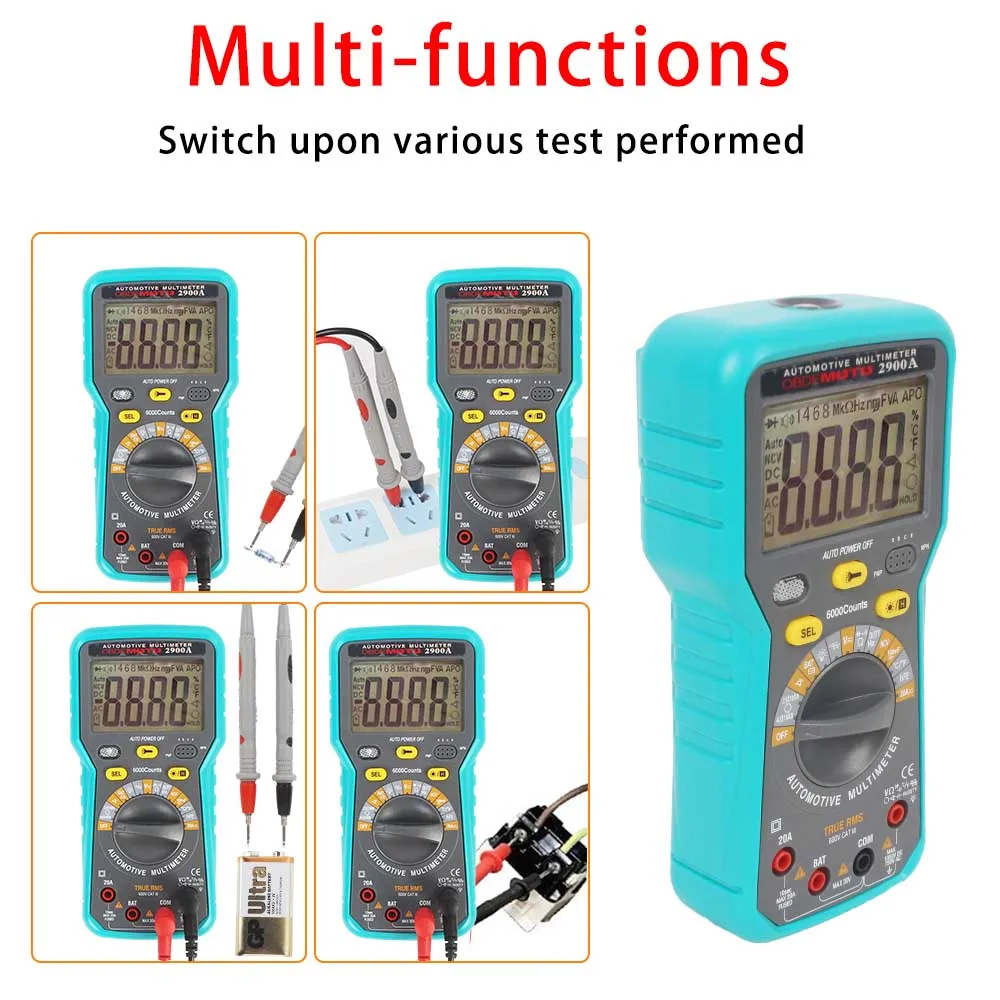 Circuit Tester Kit 2900A Digital Multimeter 6000 Counts Dwell Angle RPM Meter AC DC Voltage Current Crystal Triode hFE Parameter Automatic Gauge