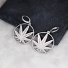 QIAMNI Stainless Steel Round Pot Leaf Hoop Earrings for Women Weed Jewelry Fashion Palm Leaves Drop Statement Piercing Ear 4