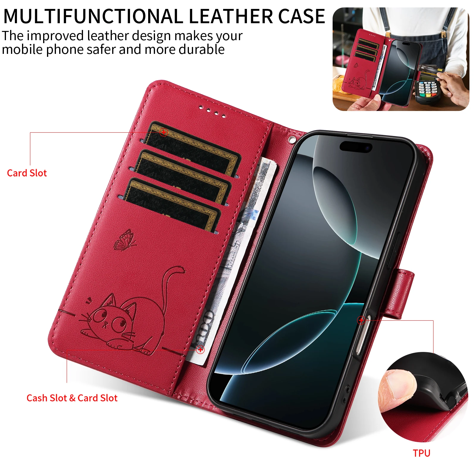 Elegant Multi-Card Leather Flip Wallet Case with Anti-Fall Protection