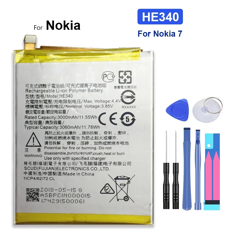 Batteria Del Telefono Cellulare Per Nokia 7 Nokia7 Nokia 7 .1 / X6 2018 6.1 Plus / Ta-1100 Ta-1096 Ta-1095 Ta-1085 / 5.1 Plus He340 3060Mah