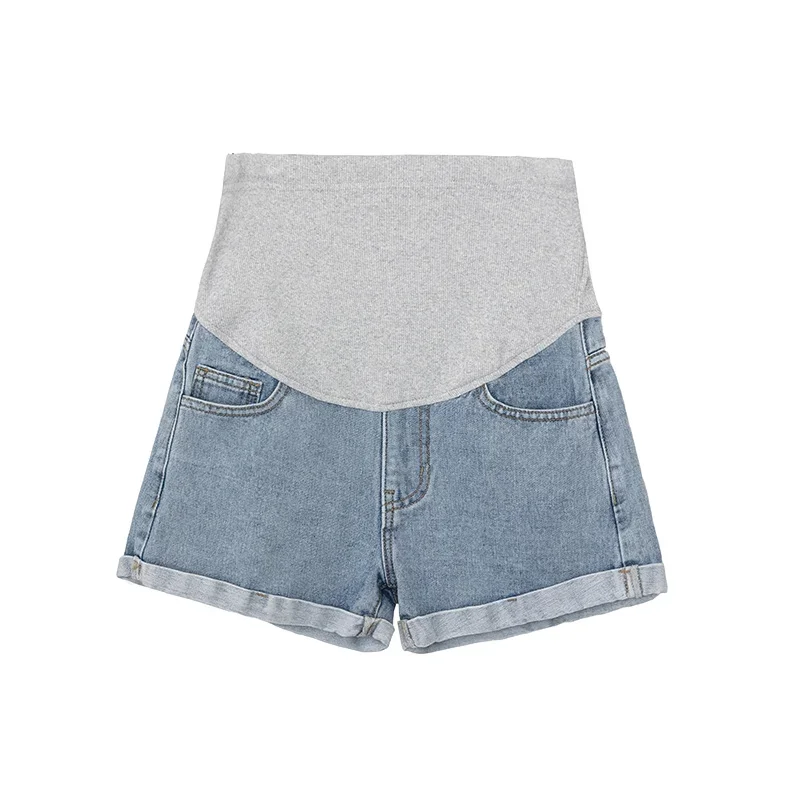 Shorts jeans para mulheres grávidas, calças ondulantes, roupa de barriga elástica, moda maternidade, verão