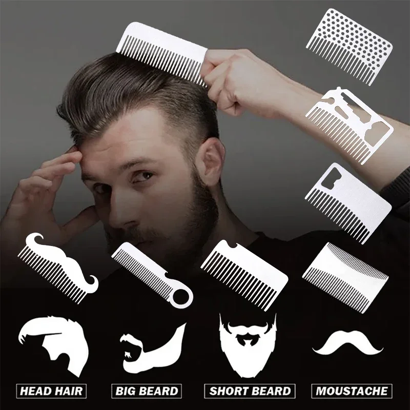 Stainless Steel Men's Beard Comb Portable Mini Oil Head Comb For Barber Mustache Care Shaping Tools Pocket Size Hair Comb