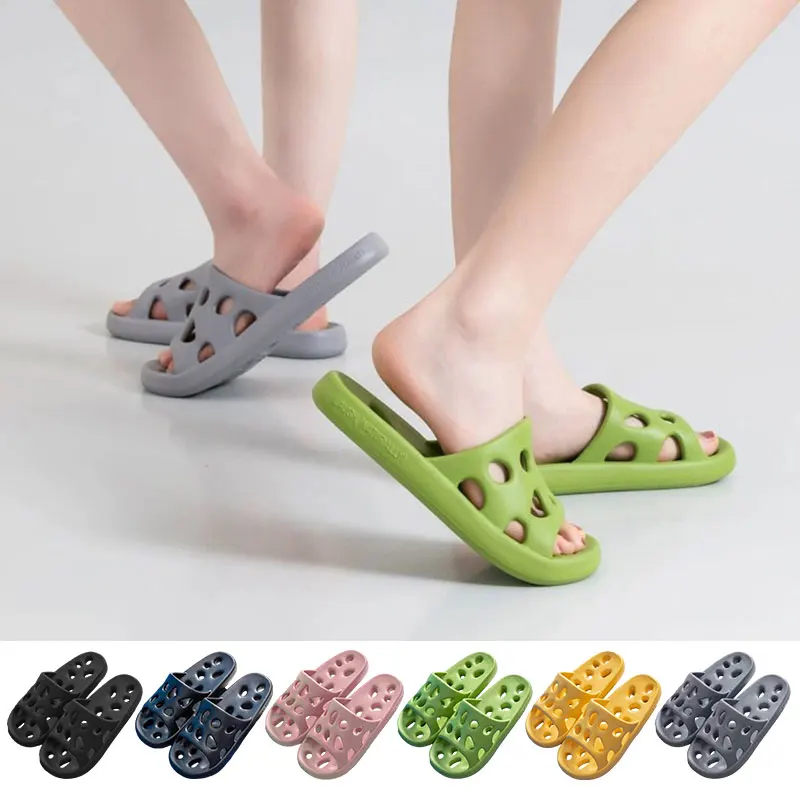 Hollow Out Bathroom Shower Slippers Women Men Slides Anti-Slip