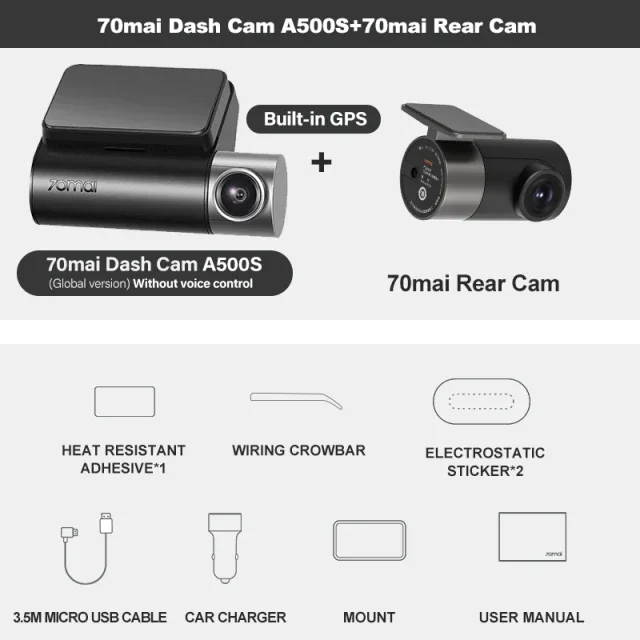 70Mai Dash Cam Pro Plus Rear A500S-1 Cam Set Full HD 1080P