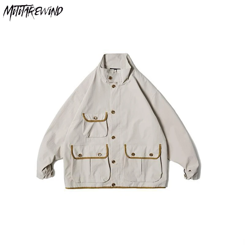 

Solid Japanese Stand Collar Jackets Couple Long Sleeve Casual Thick Outdoor Fashion New Autumn Winter Zipper Pocket Korean Coats