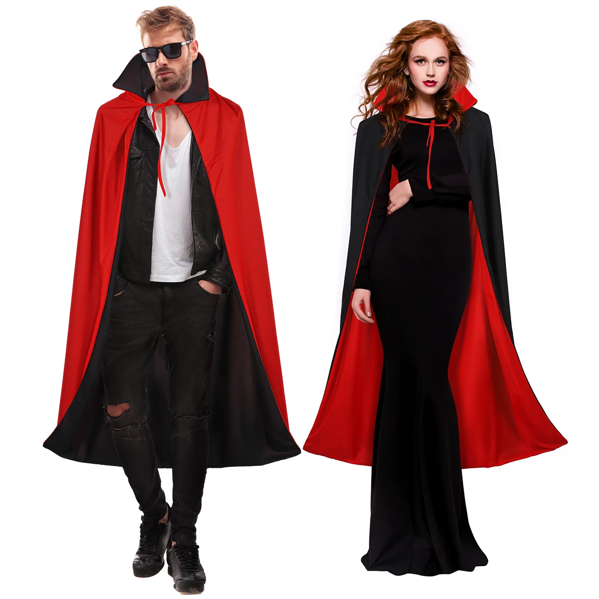 Halloween Pleuche Velvet Cloak Cape Women Men Clothes Cosplay Costume Stand Collar Cape Reversible Cap Witch Vampire Prop