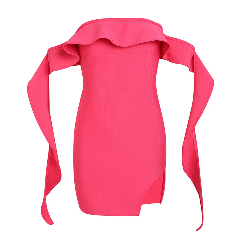 

Women's Dress Sleeveless Off-Shoulder Ruffle Edge Mini Bandage Dress