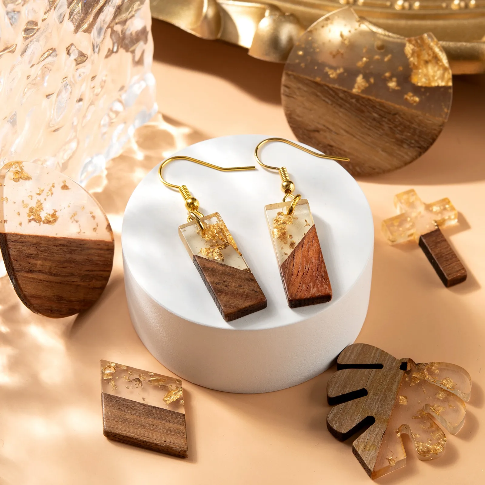 caixa retângulo rosquinha losango redondo resina de madeira natural pingente charme para diy colar brincos jóias fazendo acessórios