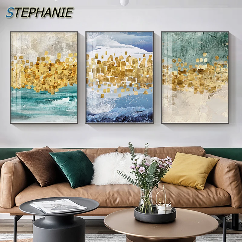 

Modern Abstract Oil Painting Canvas Poster and Print Wall Art Golden Leaf Lucky Fortune Tree Pictures for Living Room Home Decor