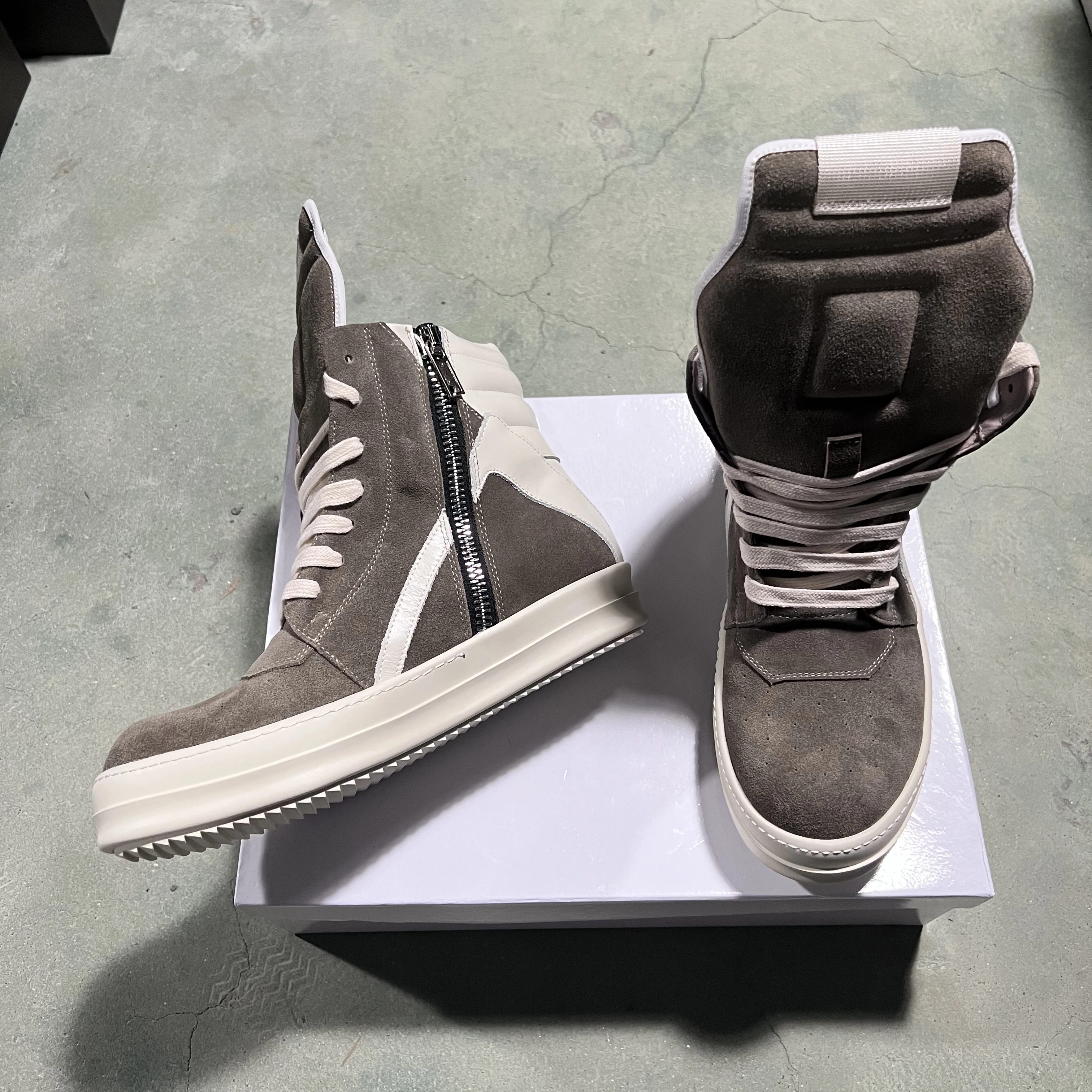 Brand Casual Men Shoe High Top Roman Women Sneaker Quality Brown Geobasket Cow Suede Zip Luxury Thick-sole Flat Ankle Boot