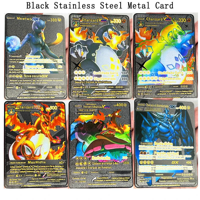 

27 Styles Pokemon Black Stainless Steel Metal Card VMAX Toys Hobbies Hobby Collectibles Game Collection Anime Cards