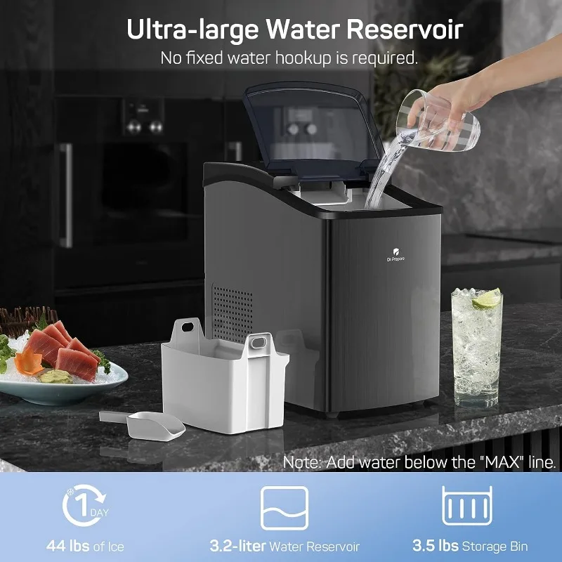 Dr.Prepare Countertop Nugget Ice Maker, Pebble Ice Machine, Produces Ice in  8 Mins, 40 lbs Per Day, 3.2L Large Water Tank - AliExpress