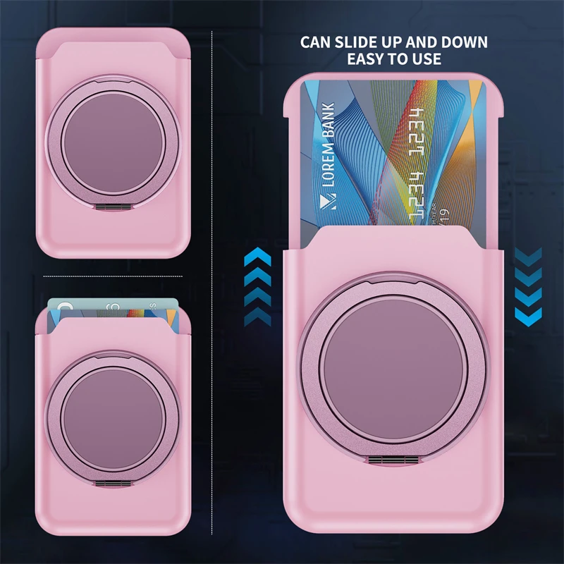 Premium 2-in-1 Leather Wallet Card Holder with Magnetic Ring Stand