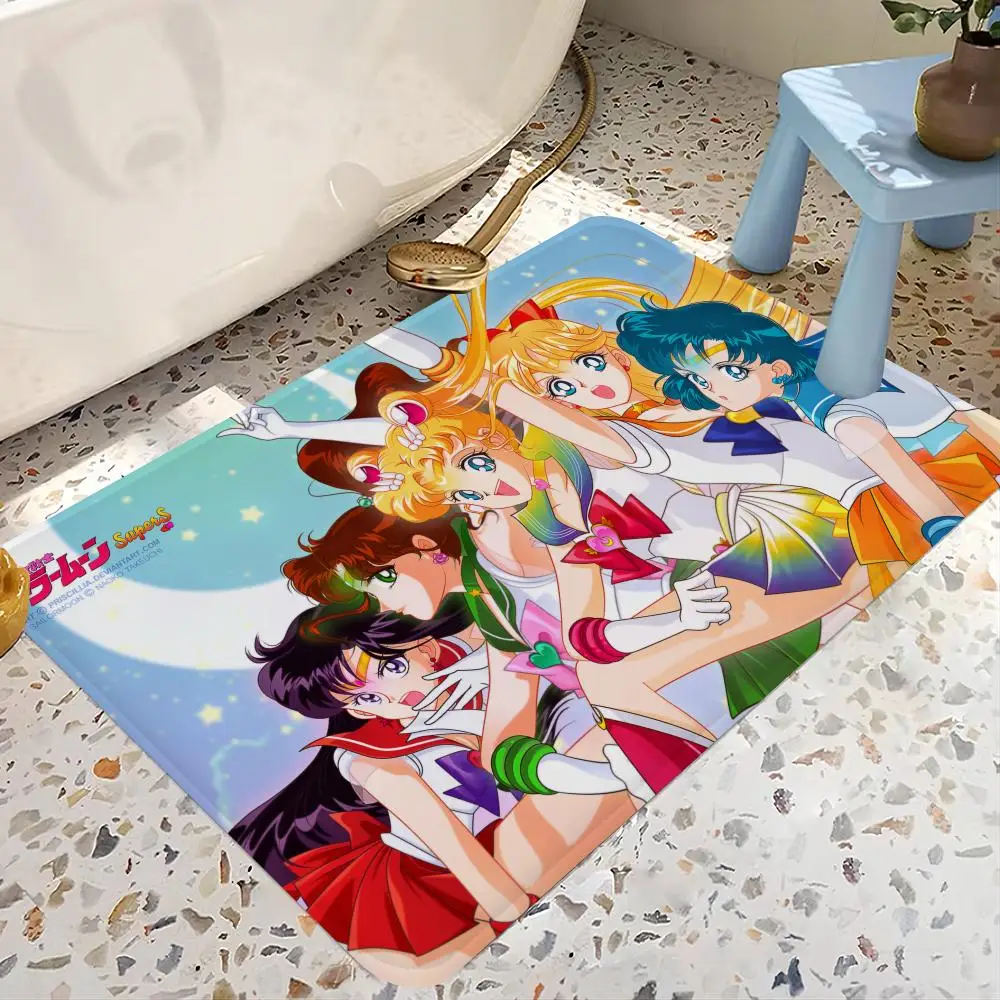 Cute S-Sailor M-Moon Floor Mat Entrance Door Mat Rectangle Anti-slip Home Soft Badmat Front Door Indoor Outdoor Mat Toilet Rug