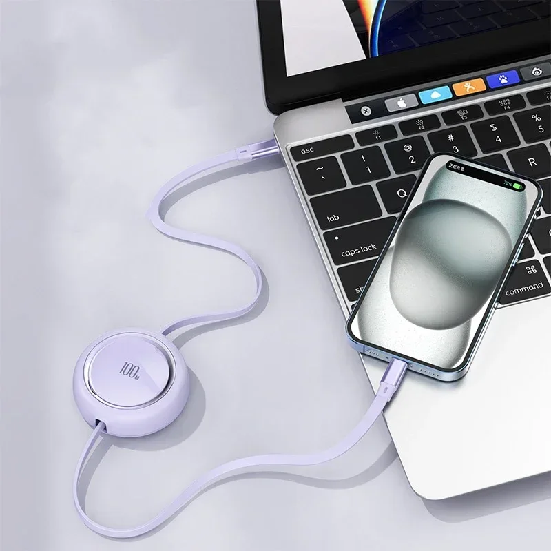 100W Type-C to Type-C Free Stretch Fast Charging Data Cable Retractable USB C Cable For Samsung Xiaomi Huawei LG Charger