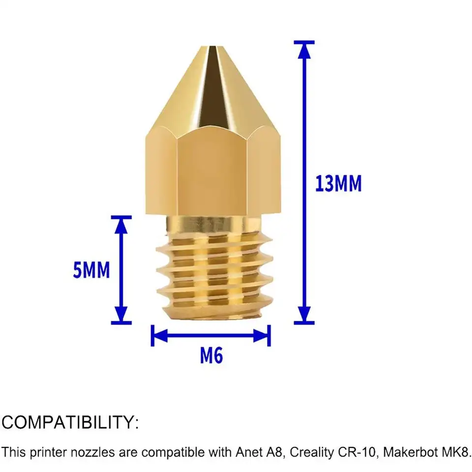 10/20 Pcs MK8 Brass Nozzle 0.2MM 0.3MM 0.4MM 0.5MM 0.6MM Extruder Head Nozzles For 1.75MM CR10 CR10S Ender-3 3D Printer Parts image 4