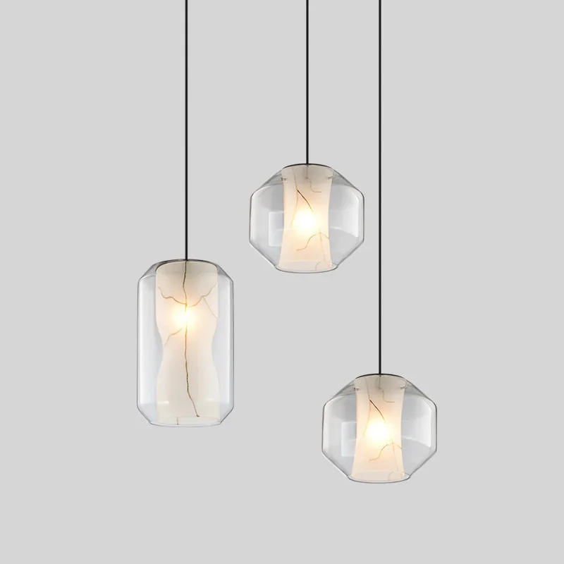 

Postmodern Chandelier Imitation Marble Glass Pendant Lights Bedroom Restaurant Light Dinning Room Decor Cafe E27 Hanging Lamp