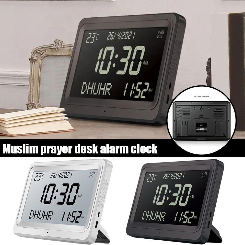 Azan Clock 8 Athan Sounds Larger LCD Screen Multi languages Hijir