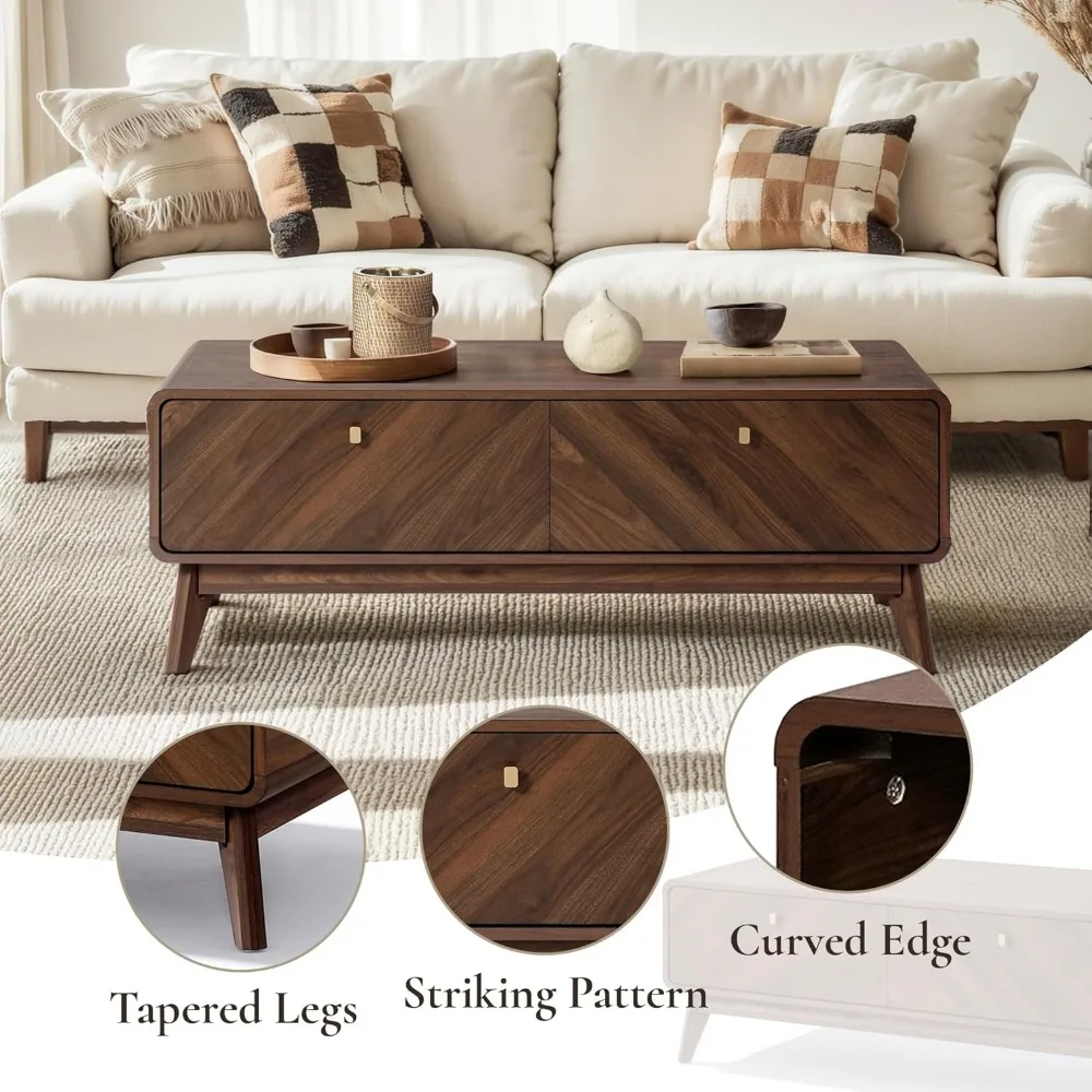 Coffee Table with Storage, 47" Mid Century Modern Coffee Table, Live Edge Coffee Tables for Living Room, Wooden Center Table 3