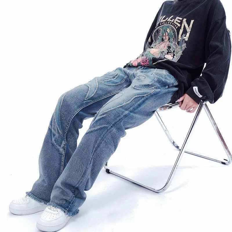 2026 Cyber Y2K Patch Stickerei Vintage Graue Baggy Jeans für Herren – Gerade geschnittene Hip-Hop-Denim-Hose für Damen und Herren – Ropa Hombre – Detail 8